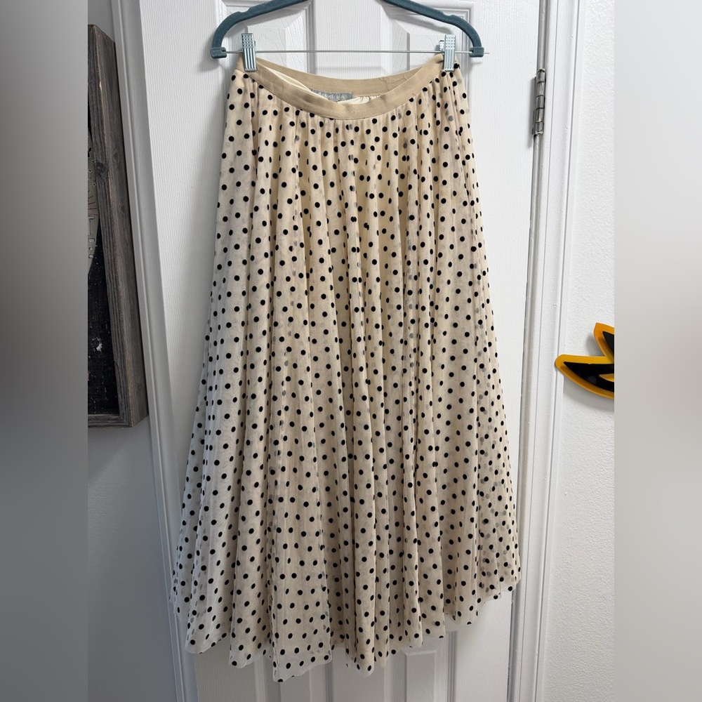 Anthro Polka Dot Cream Tulle Maxi Skirt